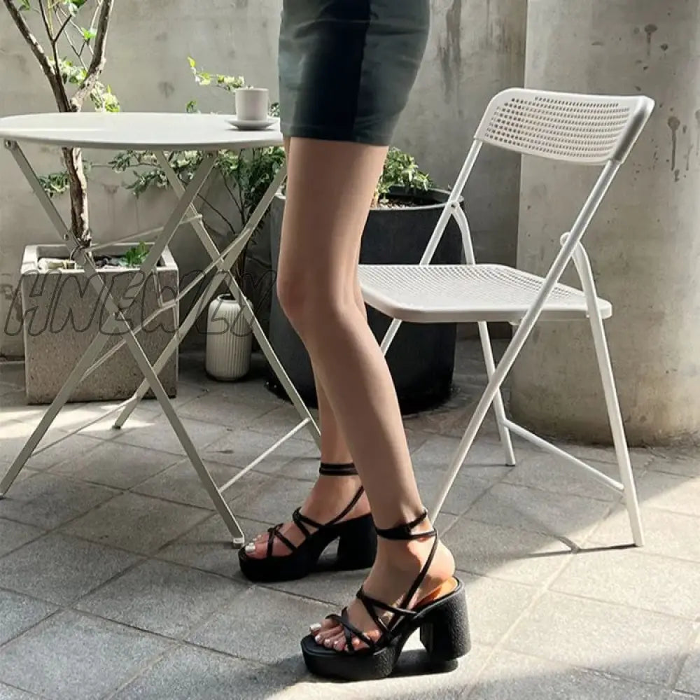 Hnewly Summer New Thick Heel Sandals With Waterproof Platform Open Toe Cross Strap Women’s