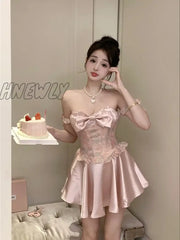 Summer Pink Kawaii Floral Dress Women Patchwork Designer Y2K Party Mini Female Korean Fashion Sexy