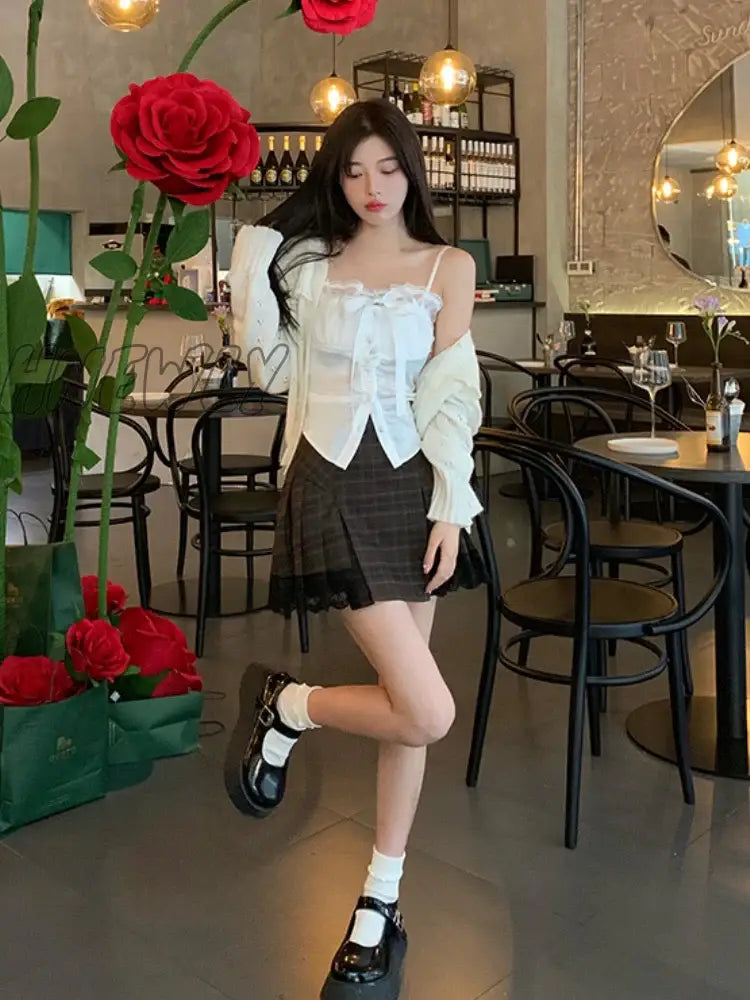 Hnewly Summer Pure Color Lace Camis Blouse Women Casual Party Elegant Sexy Crop Tops Slim Korean