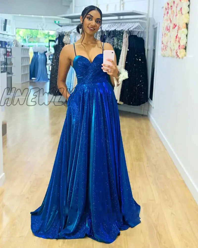 Hnewly Summer Royal Blue Prom Dress Casual Sexy Giltter Halter Hollow Vestidos Women Party Ball