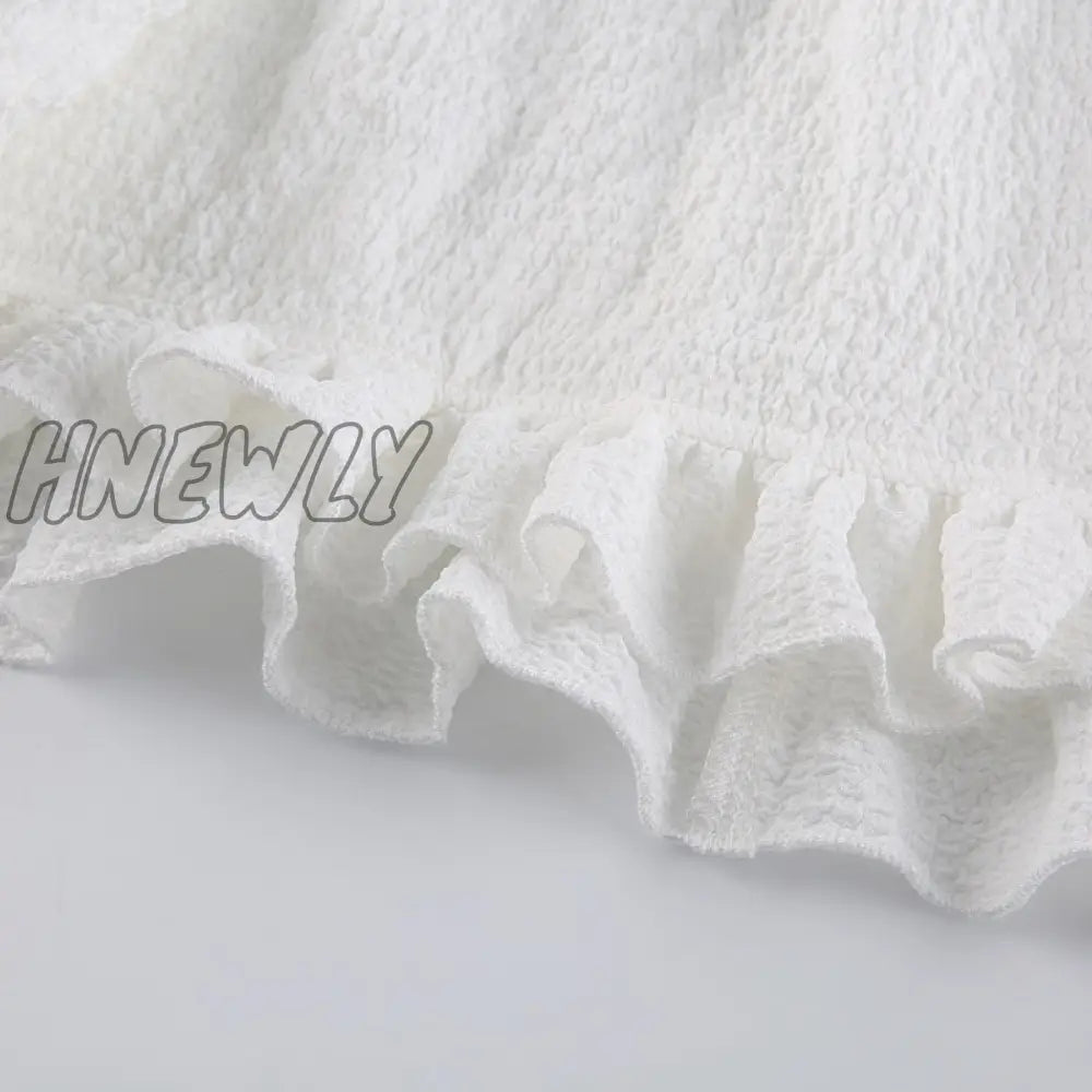 Hnewly Summer Sexy Off Shoulder Women Sundress White Elegant Button Pleated Mini Dress Straps