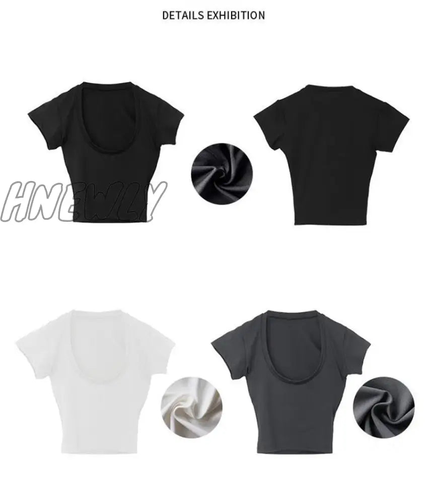 Hnewly Summer Slim Sports Vest Sexy Women Short Sleeve U-Neck Gray Tee Tank Tops Female Solid