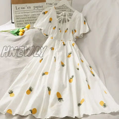 Hnewly Summer Super Fairy White Strawberry Printed Dress Women’s Beautiful Bk New Ling Mid-Length