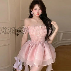 Hnewly Summer Sweet Pink Fairy Dress Women Japanese Off Shoulder Sexy Kawaii Lolita Female Casual