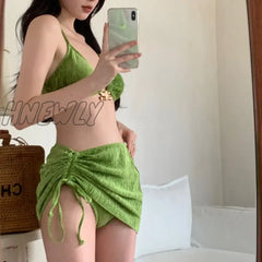 Hnewly Summer Swimsuit Women’s Sexy Bikini Set Holiday Style Split Cover Skirt Beach Three Piece