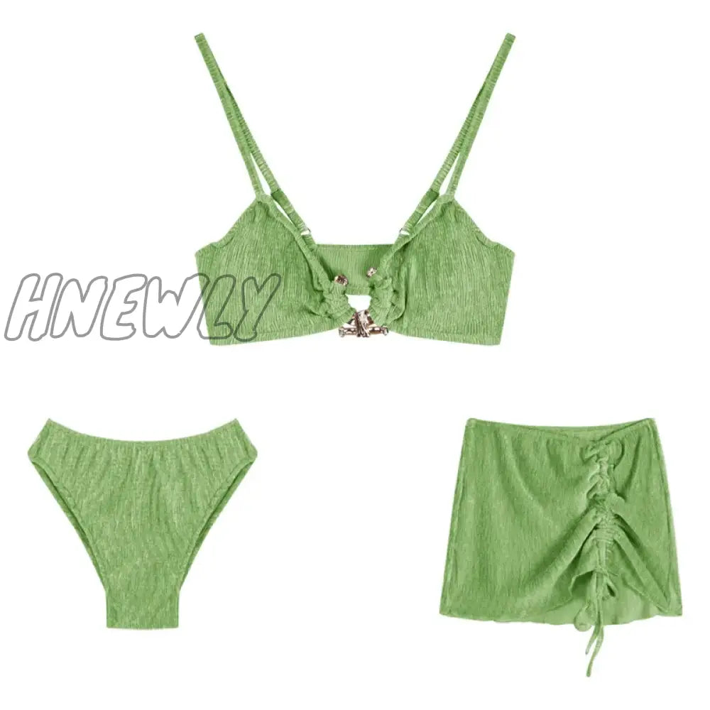 Hnewly Summer Swimsuit Women’s Sexy Bikini Set Holiday Style Split Cover Skirt Beach Three Piece