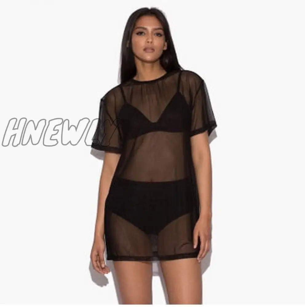 Hnewly Summer Women Beach Swimsuit Cover Up Sexy Mesh Sheer Bikini Bathing Loose Tops Swimwear New