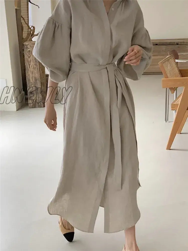 Hnewly Summer Women Dress Shirt Long Cotton Evening Dresses White Female Vintage Maxi Party