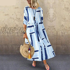 Hnewly Summer Women Long Tunic Dress Ladies Casual Loose Dresses Vestidos Beach Party Sundress