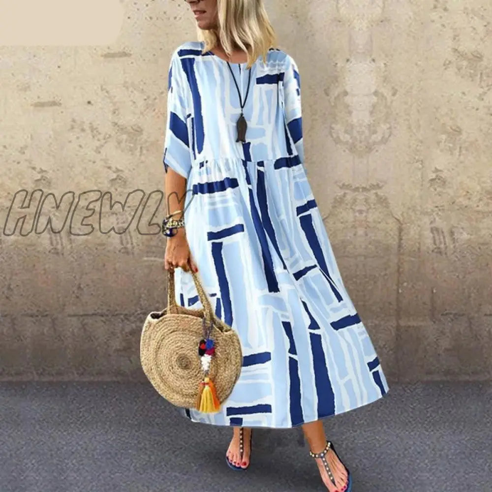 Hnewly Summer Women Long Tunic Dress Ladies Casual Loose Dresses Vestidos Beach Party Sundress