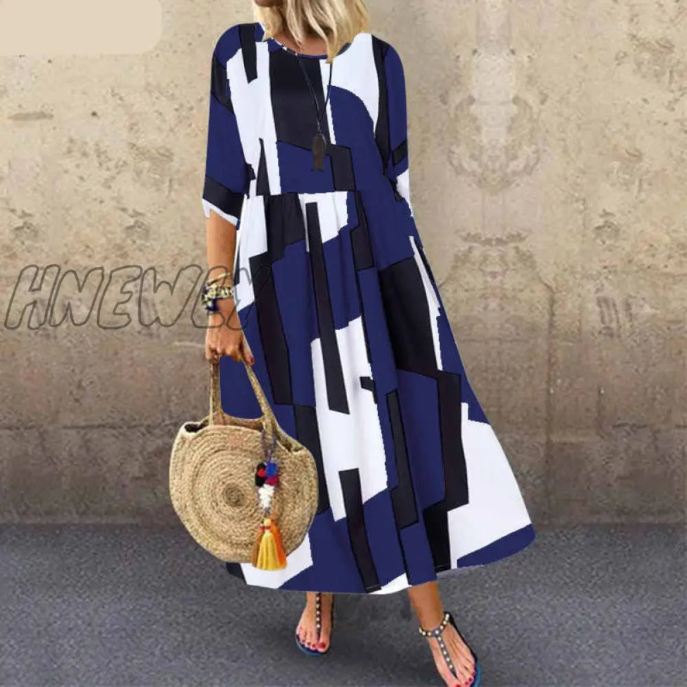 Hnewly Summer Women Long Tunic Dress Ladies Casual Loose Dresses Vestidos Beach Party Sundress