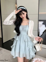 Hnewly Summer Women Sundress Suspenders Ruffles Fairy Dress Elegant Feminine Holiday Beach Romantic