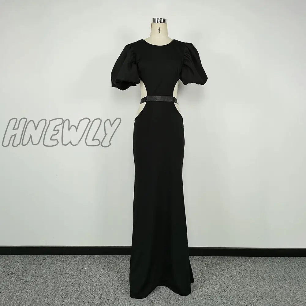 Hnewly Summer Women’s Dress Fashion Cut Out Backless Evening Sexy Night Club Party Black Puff