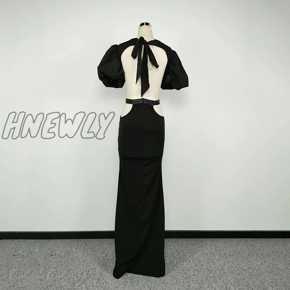 Hnewly Summer Women’s Dress Fashion Cut Out Backless Evening Sexy Night Club Party Black Puff