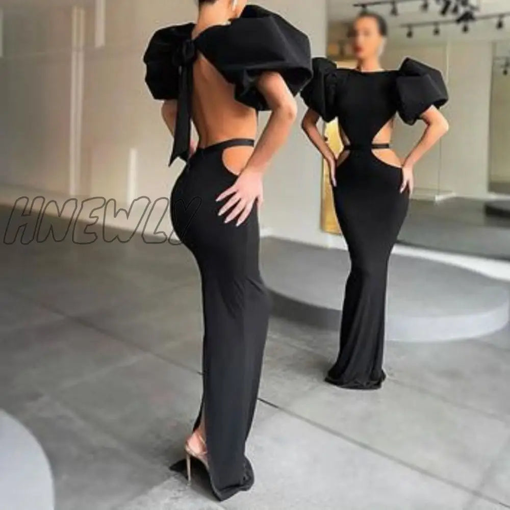 Hnewly Summer Women’s Dress Fashion Cut Out Backless Evening Sexy Night Club Party Black Puff