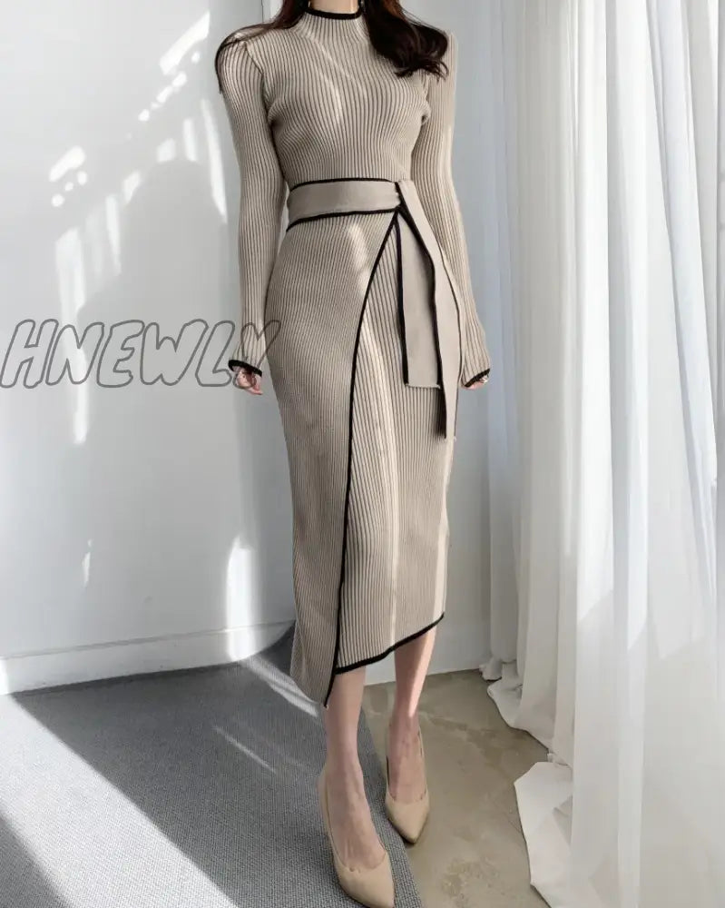 Hnewly Sweater Long Dress For Woman Clothes Swing Casual Slim Femal Autumn Winter Sleeve Knitted