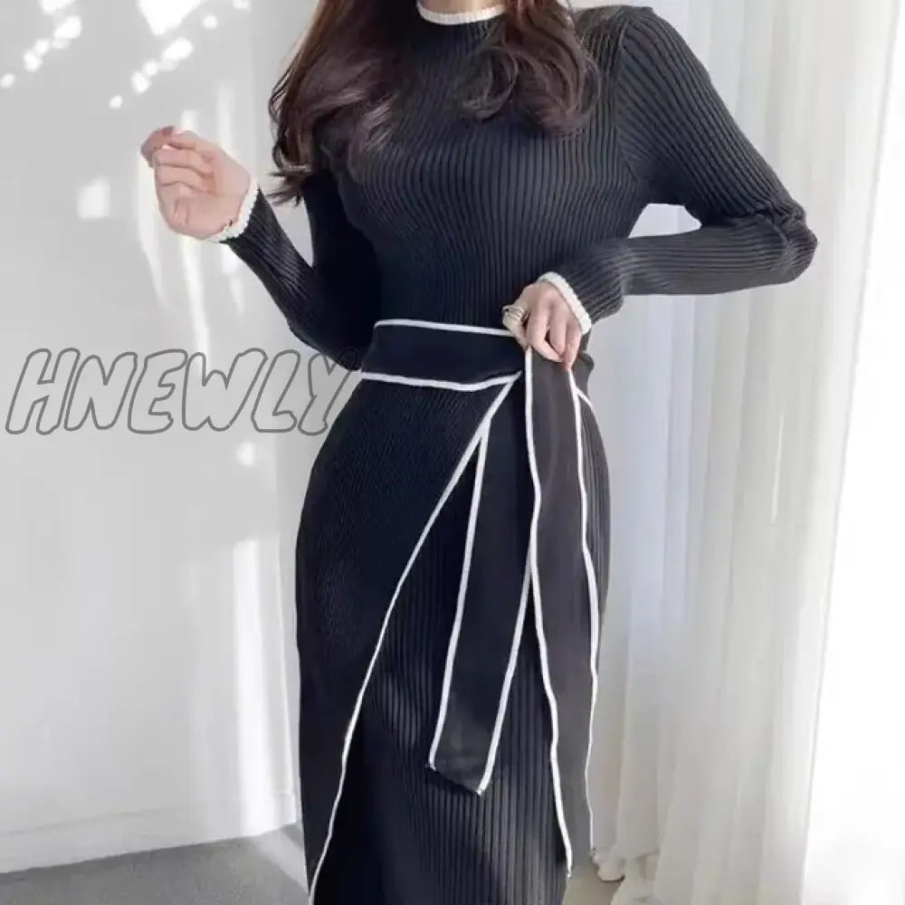 Hnewly Sweater Long Dress For Woman Clothes Swing Casual Slim Femal Autumn Winter Sleeve Knitted