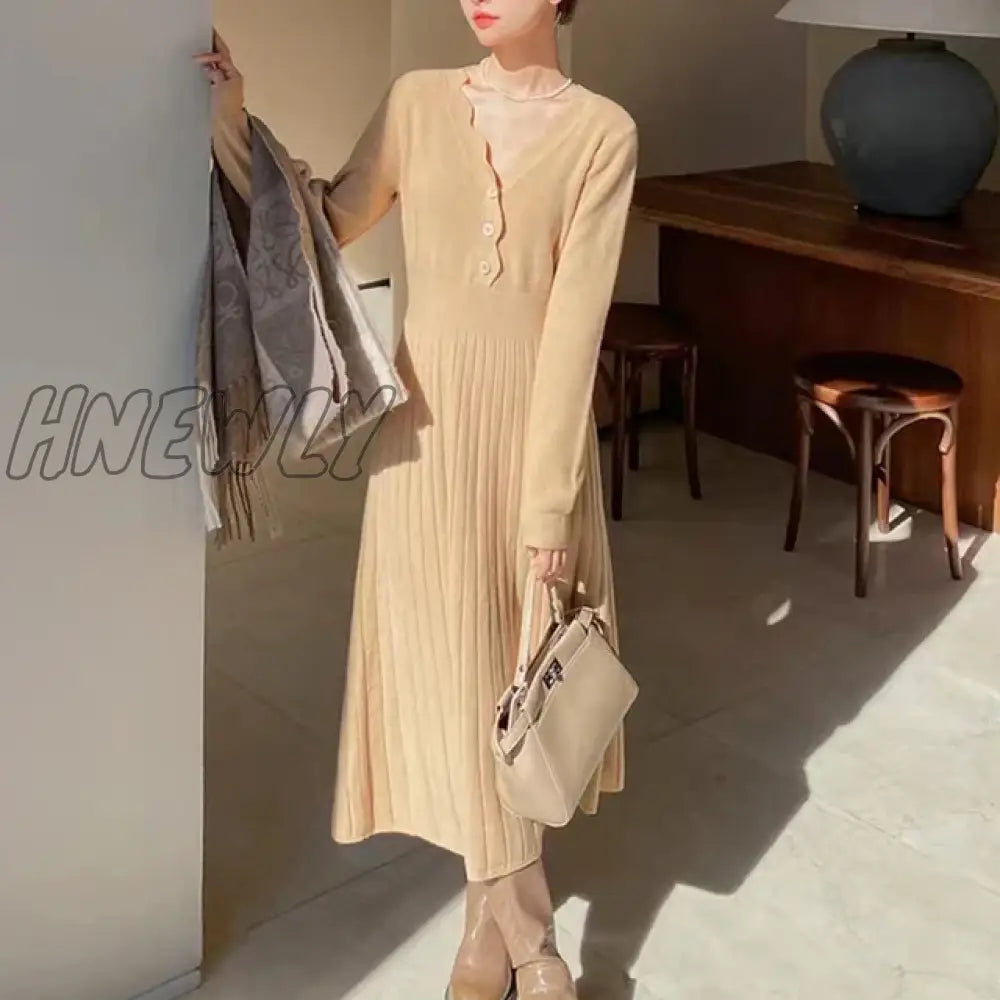 Hnewly Sweater Long Dress For Woman Clothes Swing Casual Slim Femal Autumn Winter Sleeve Knitted