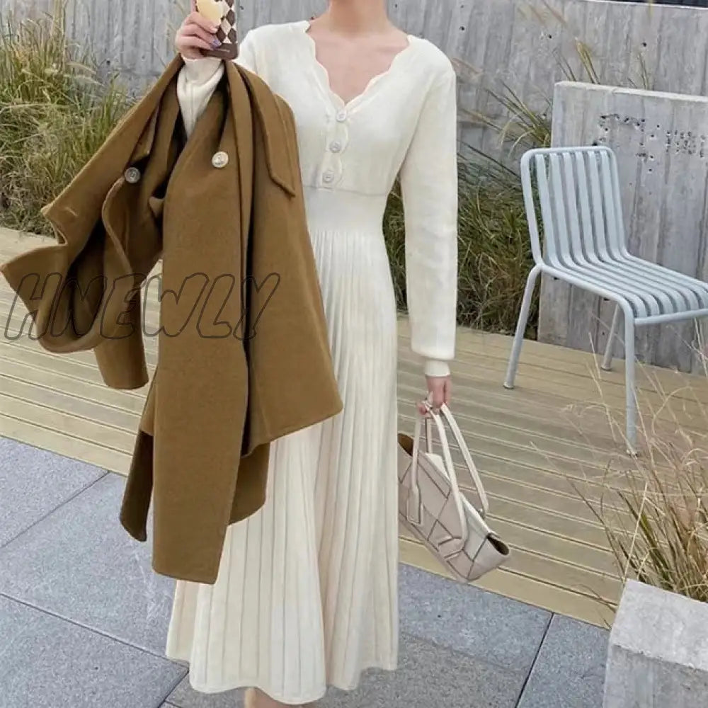 Hnewly Sweater Long Dress For Woman Clothes Swing Casual Slim Femal Autumn Winter Sleeve Knitted