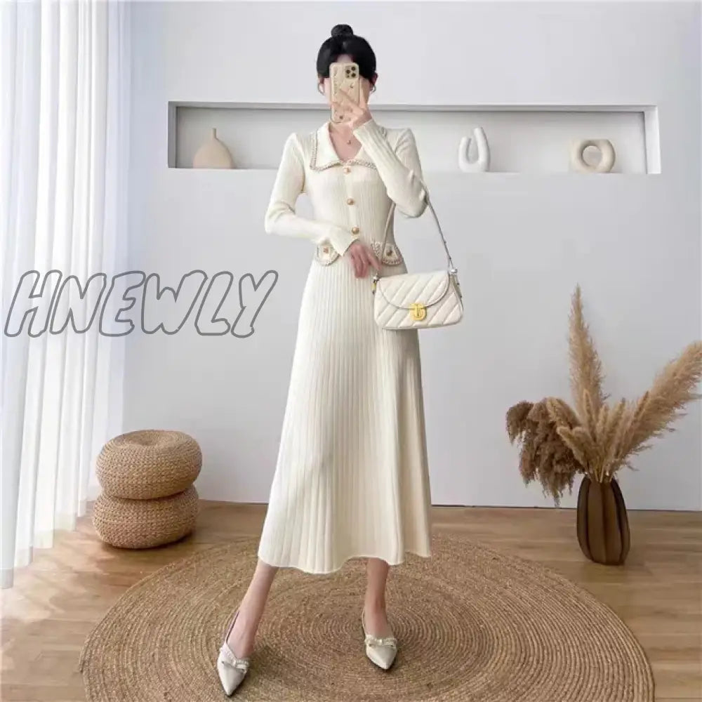 Hnewly Sweater Long Dress For Woman Clothes Swing Casual Slim Femal Autumn Winter Sleeve Knitted