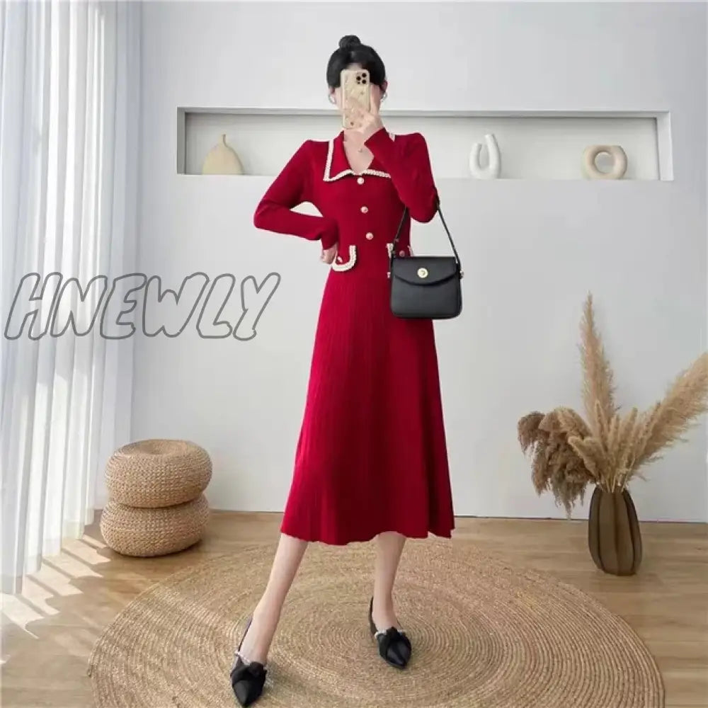 Hnewly Sweater Long Dress For Woman Clothes Swing Casual Slim Femal Autumn Winter Sleeve Knitted