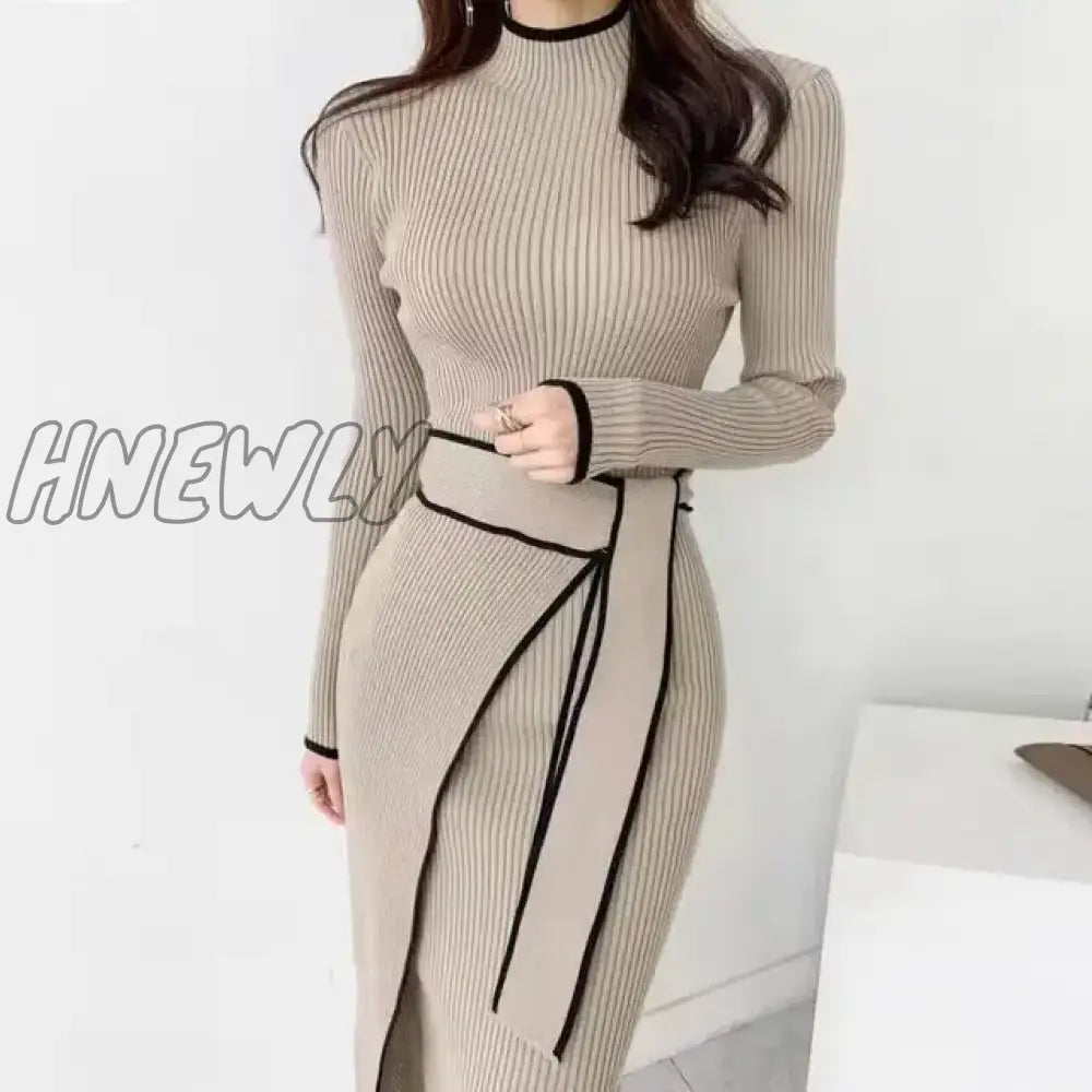 Hnewly Sweater Long Dress For Woman Clothes Swing Casual Slim Femal Autumn Winter Sleeve Knitted