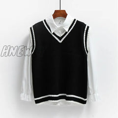 Hnewly Sweater Vest Women Striped Japanese - Style Sleeveless V - Neck All - Match Loose Casual