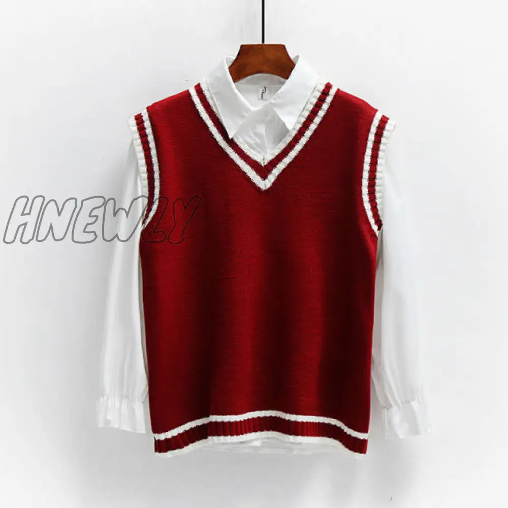 Hnewly Sweater Vest Women Striped Japanese - Style Sleeveless V - Neck All - Match Loose Casual