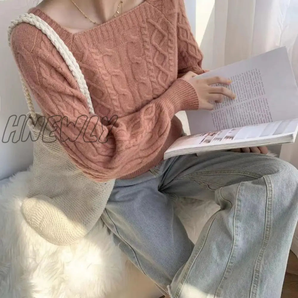 Hnewly Sweaters Women Fashion Slim Square Collar Long Sleeve Knitting Solid Simple Soft Cozy Tender