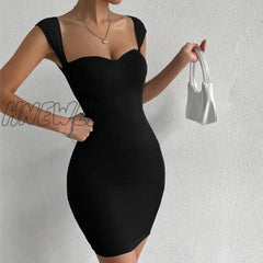 Hnewly Sweetheart Neck Bodycon Dress Party Wear Solid Sleeveless Women’s Clothing