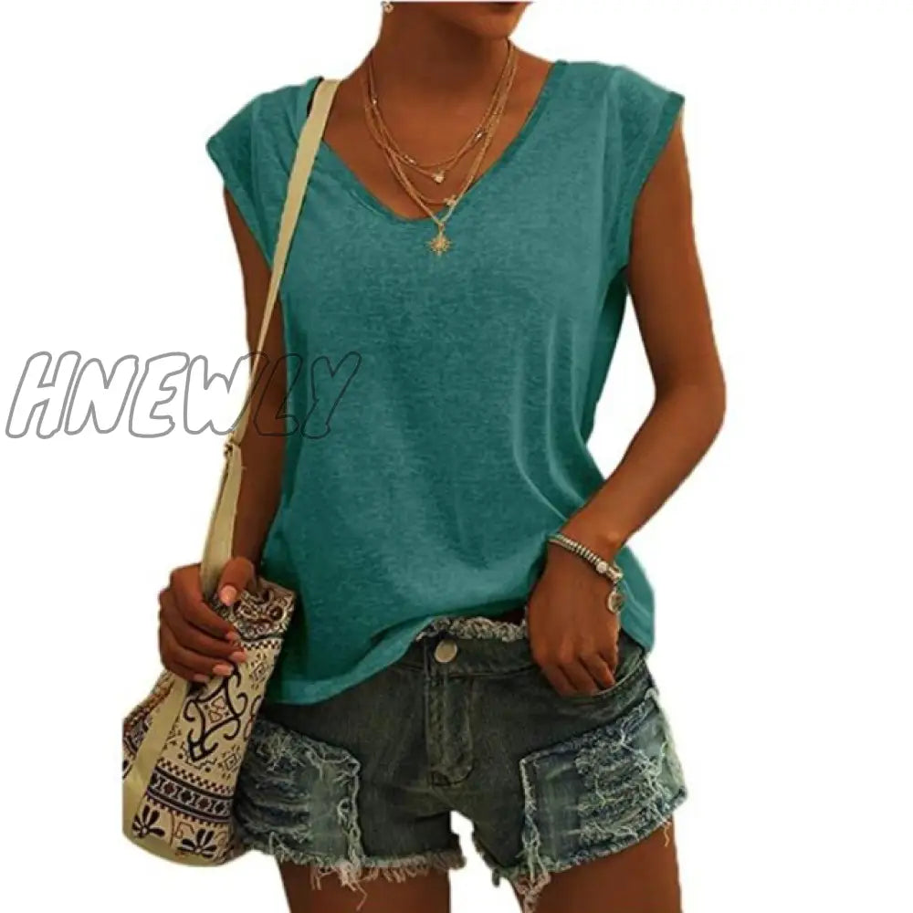 Hnewly Tank Top Women Sleeveless Shirts Summer Streetwear Casual Ladies Loose V Nekc Basic Solid