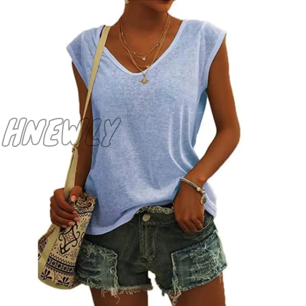 Hnewly Tank Top Women Sleeveless Shirts Summer Streetwear Casual Ladies Loose V Nekc Basic Solid