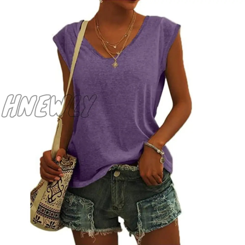 Hnewly Tank Top Women Sleeveless Shirts Summer Streetwear Casual Ladies Loose V Nekc Basic Solid