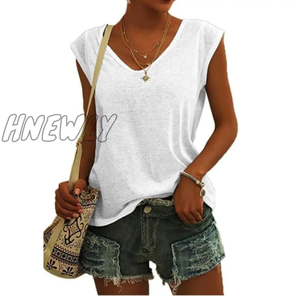 Hnewly Tank Top Women Sleeveless Shirts Summer Streetwear Casual Ladies Loose V Nekc Basic Solid