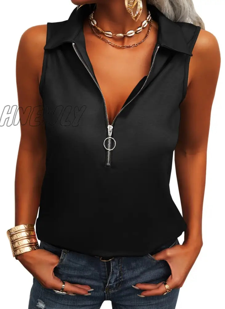 Hnewly Tank Top Women V Neck Sleeveless Shirts Summer Streetwear Ladies Casual Sexy Tops Black Y2K