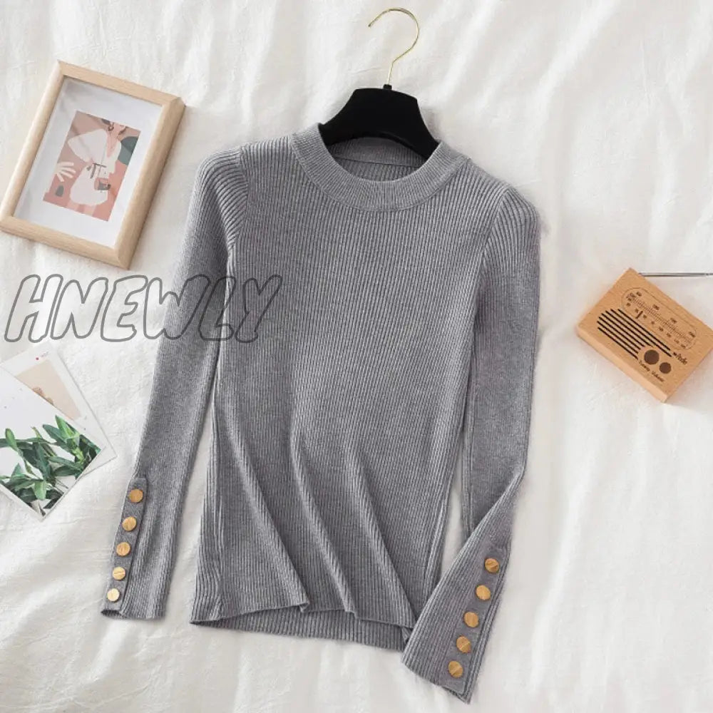 Hnewly Thick Sweater Long Sleeve Pullover Autumn Winter Clothes Button O Neck Female Casual