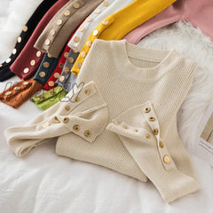 Hnewly Thick Sweater Long Sleeve Pullover Autumn Winter Clothes Button O Neck Female Casual