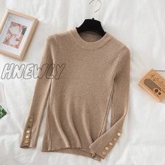 Hnewly Thick Sweater Long Sleeve Pullover Autumn Winter Clothes Button O Neck Female Casual