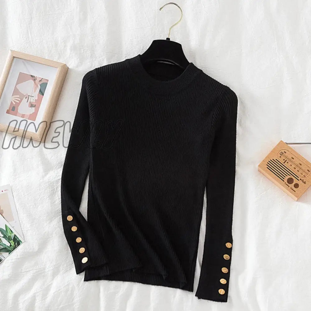 Hnewly Thick Sweater Long Sleeve Pullover Autumn Winter Clothes Button O Neck Female Casual