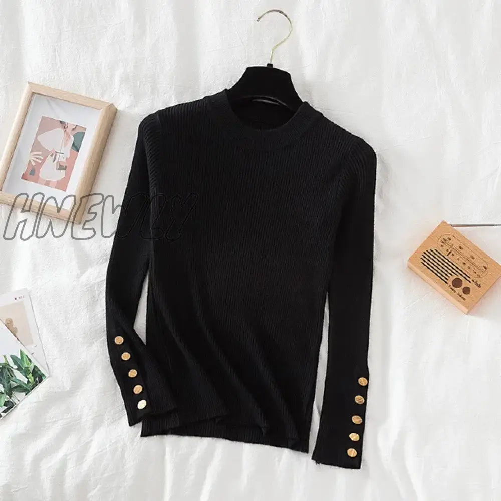 Hnewly Thick Sweater Long Sleeve Pullover Autumn Winter Clothes Button O Neck Female Casual