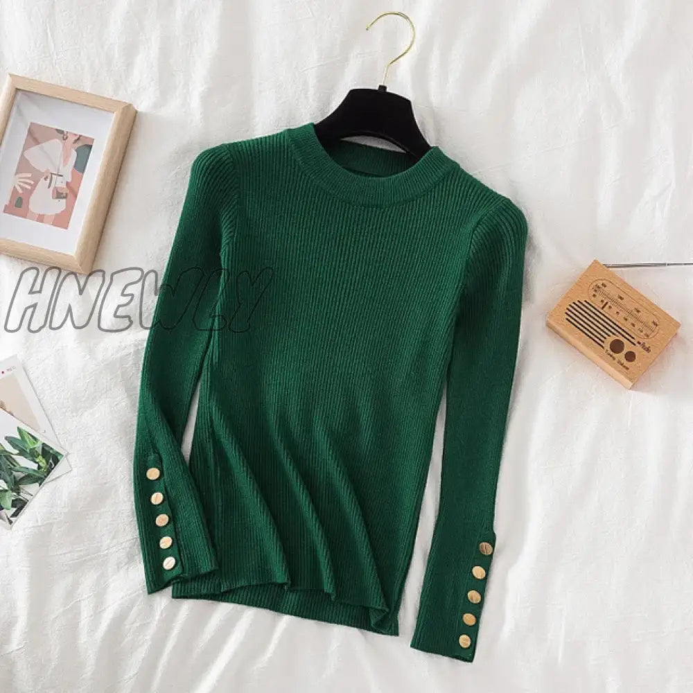 Hnewly Thick Sweater Long Sleeve Pullover Autumn Winter Clothes Button O Neck Female Casual