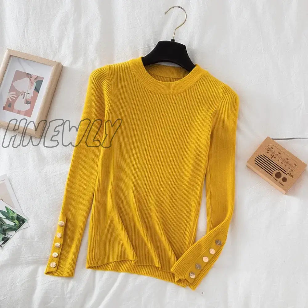 Hnewly Thick Sweater Long Sleeve Pullover Autumn Winter Clothes Button O Neck Female Casual