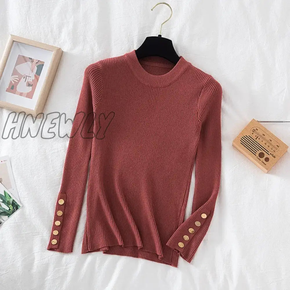 Hnewly Thick Sweater Long Sleeve Pullover Autumn Winter Clothes Button O Neck Female Casual