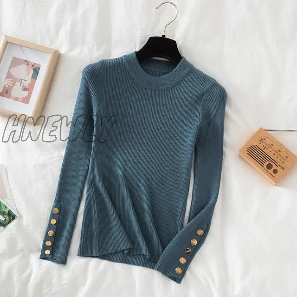 Hnewly Thick Sweater Long Sleeve Pullover Autumn Winter Clothes Button O Neck Female Casual