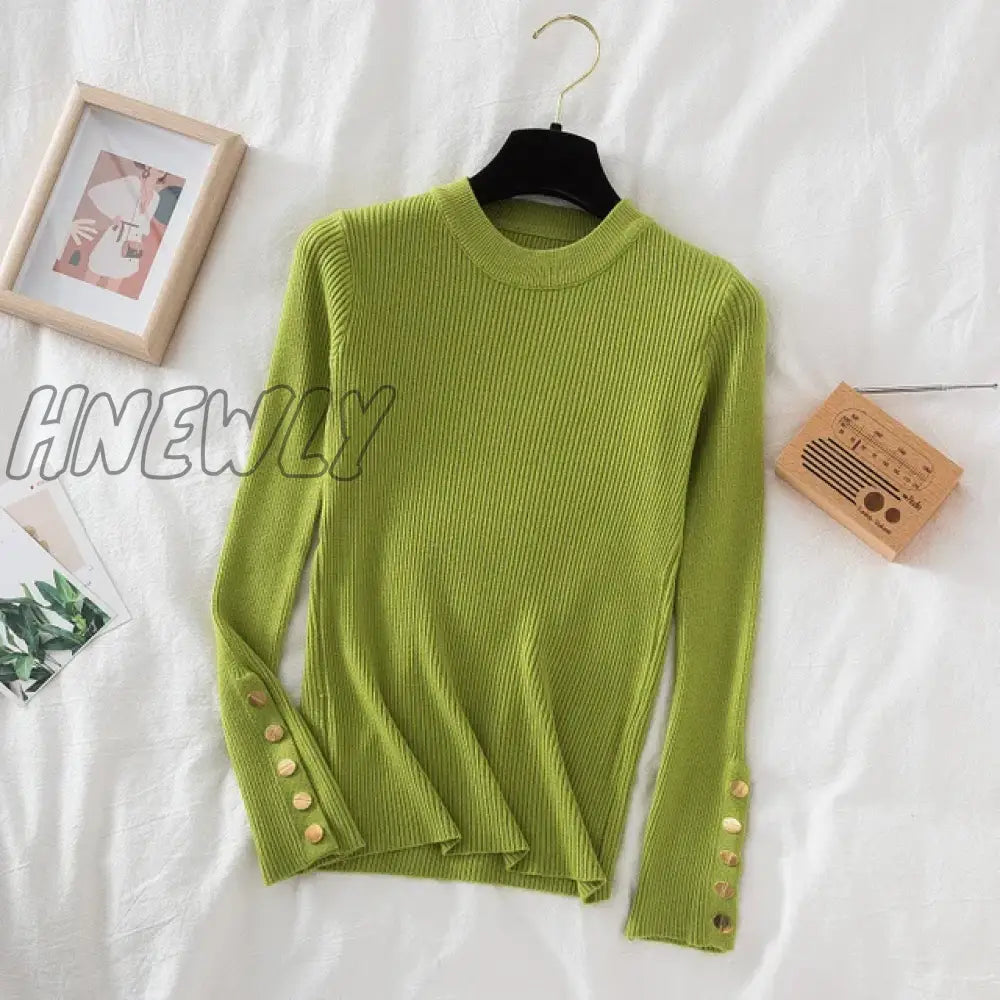 Hnewly Thick Sweater Long Sleeve Pullover Autumn Winter Clothes Button O Neck Female Casual