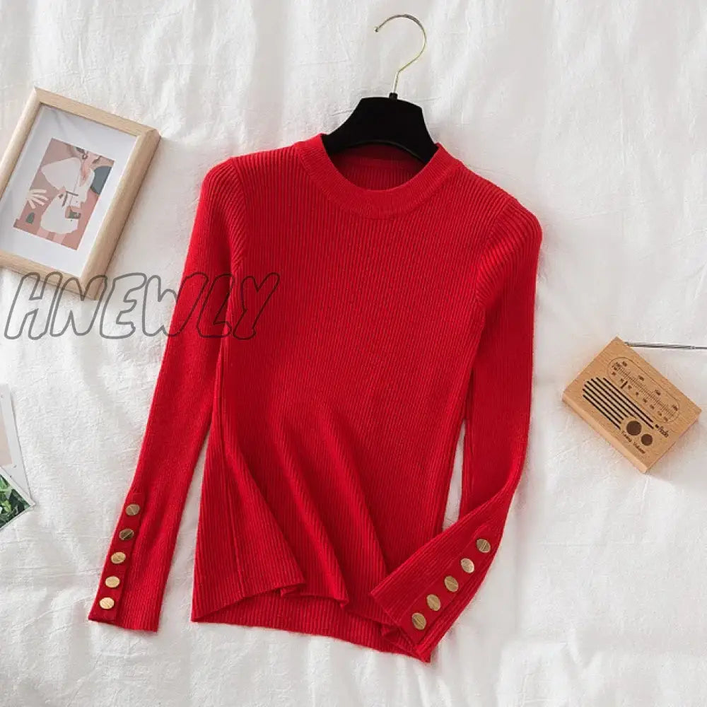 Hnewly Thick Sweater Long Sleeve Pullover Autumn Winter Clothes Button O Neck Female Casual