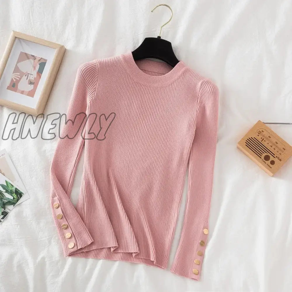 Hnewly Thick Sweater Long Sleeve Pullover Autumn Winter Clothes Button O Neck Female Casual