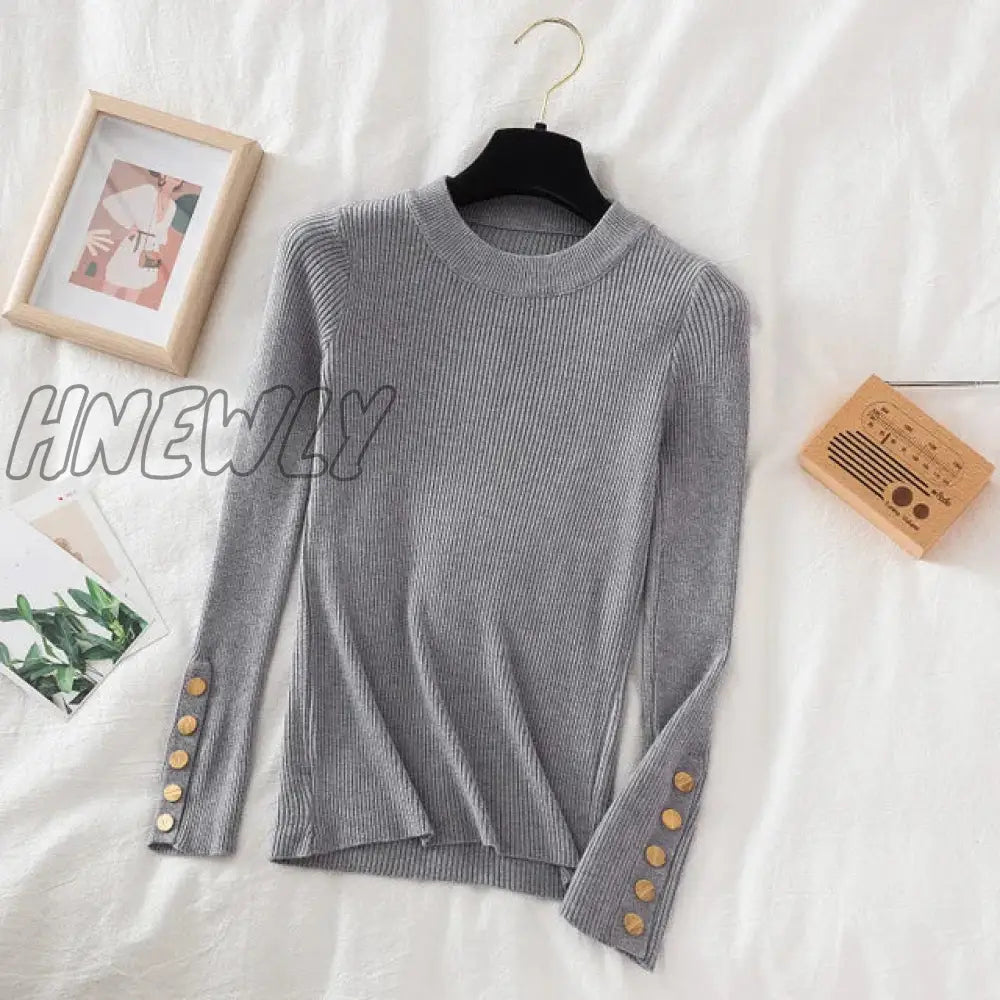 Hnewly Thick Sweater Long Sleeve Pullover Autumn Winter Clothes Button O Neck Female Casual