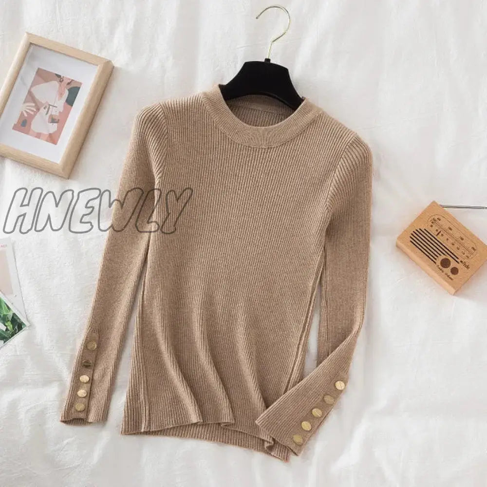 Hnewly Thick Sweater Long Sleeve Pullover Autumn Winter Clothes Button O Neck Female Casual