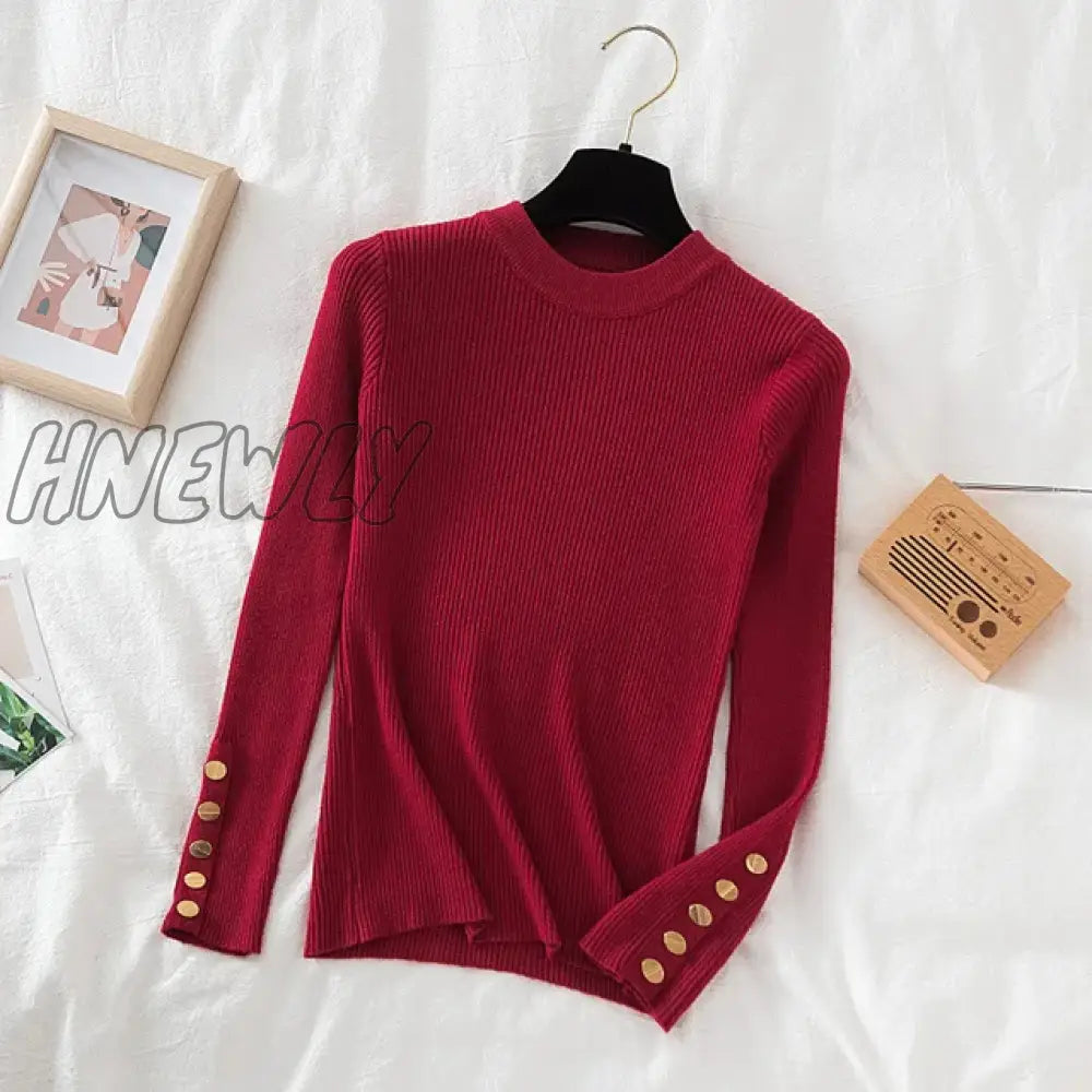 Hnewly Thick Sweater Long Sleeve Pullover Autumn Winter Clothes Button O Neck Female Casual